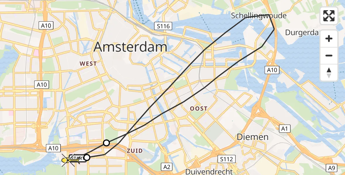 Routekaart van de vlucht: Lifeliner 1 naar VU Medisch Centrum Amsterdam