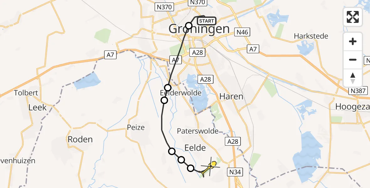 Routekaart van de vlucht: Lifeliner 4 naar Groningen Airport Eelde