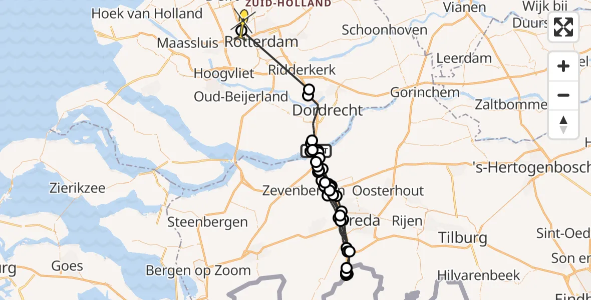 Routekaart van de vlucht: Politieheli naar Rotterdam The Hague Airport