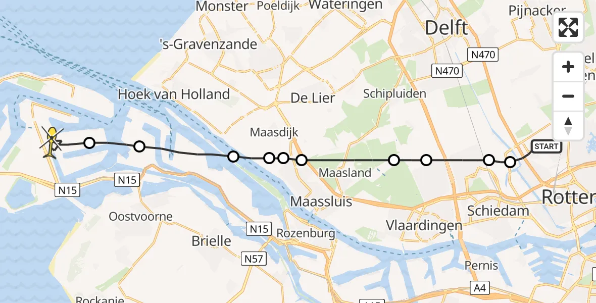 Routekaart van de vlucht: Lifeliner 2 naar Maasvlakte