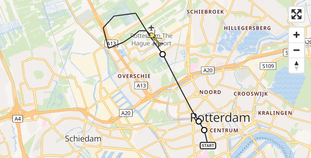 Routekaart van de vlucht: Lifeliner 2 naar Rotterdam The Hague Airport