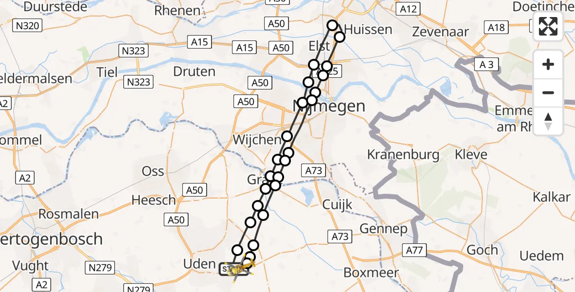 Vluchtroute Traumahelikopter Vliegbasis Volkel - Vliegbasis Volkel, 26 januari 2023, 20:19