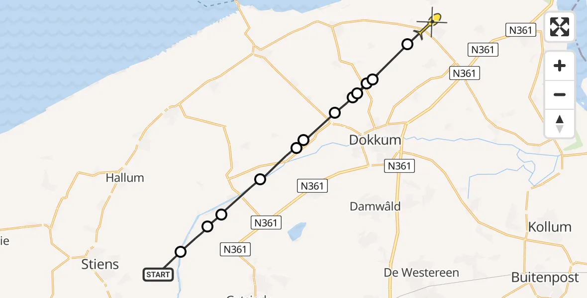 Routekaart van de vlucht: Ambulanceheli naar Oosternijkerk