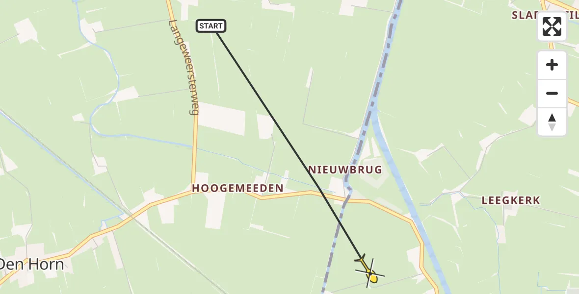 Routekaart van de vlucht: Ambulanceheli naar Groningen