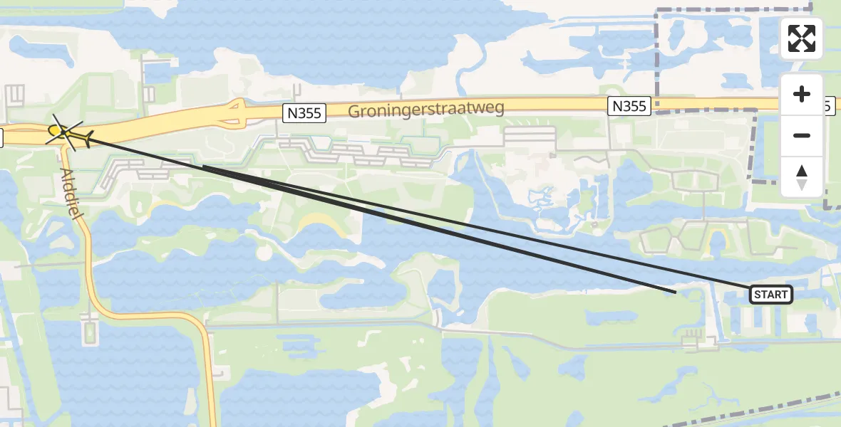 Vluchtroute Ambulancehelikopter van Leeuwarden naar Leeuwarden