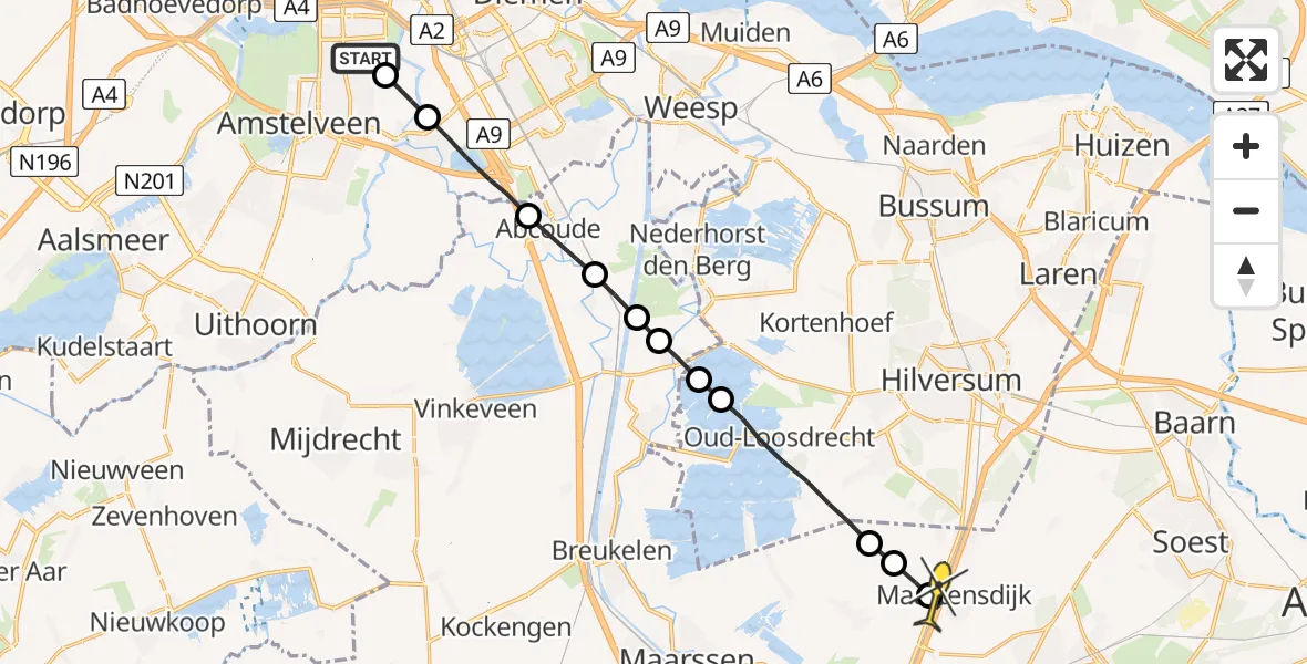 Routekaart van de vlucht: Lifeliner 1 naar Maartensdijk