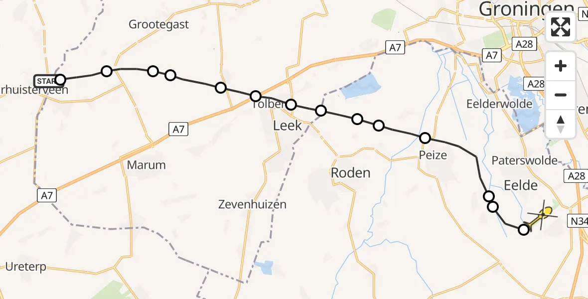 Routekaart van de vlucht: Lifeliner 4 naar Groningen Airport Eelde