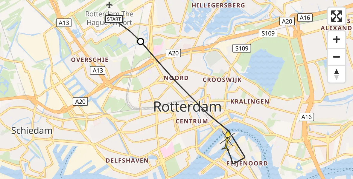 Routekaart van de vlucht: Lifeliner 2 naar Rotterdam