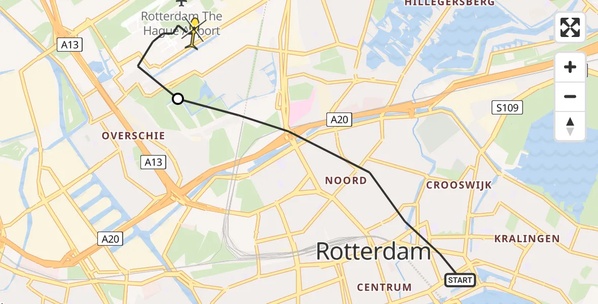 Routekaart van de vlucht: Lifeliner 2 naar Rotterdam The Hague Airport