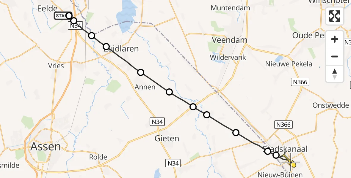 Routekaart van de vlucht: Lifeliner 4 naar Stadskanaal