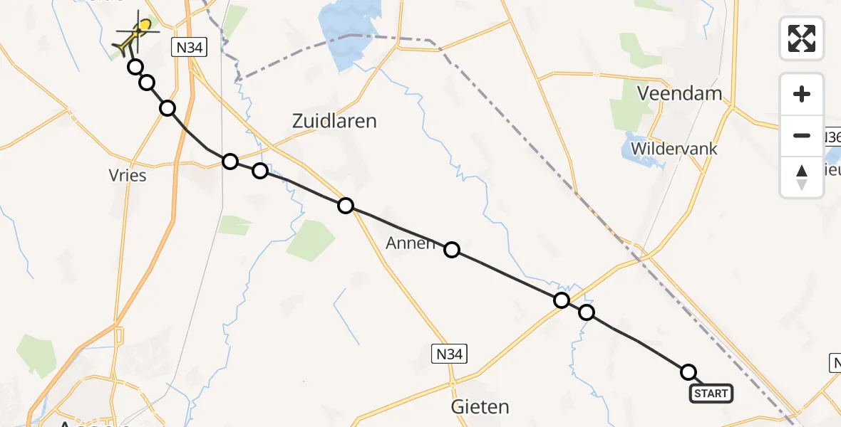 Routekaart van de vlucht: Lifeliner 4 naar Groningen Airport Eelde