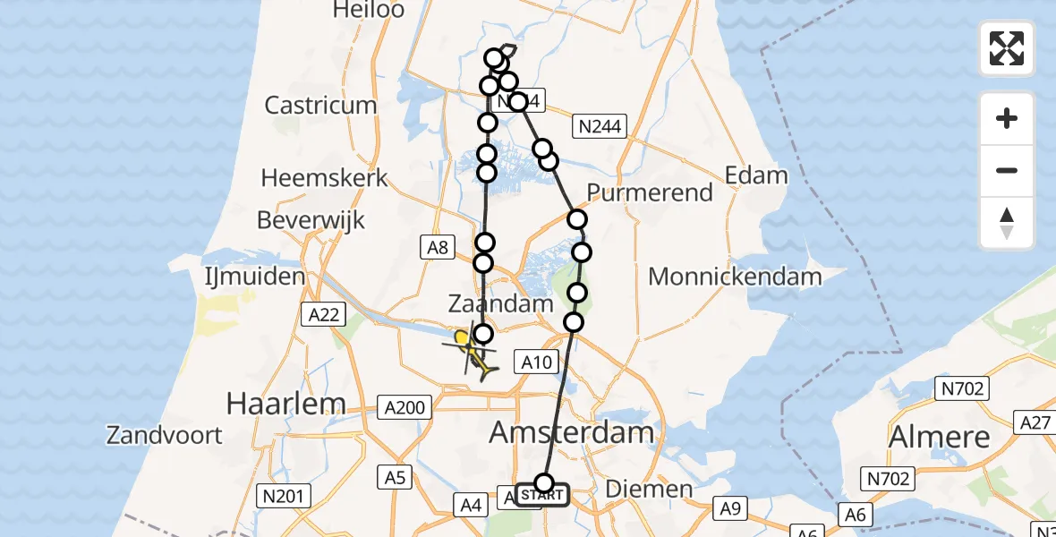 Routekaart van de vlucht: Lifeliner 1 naar Amsterdam Heliport