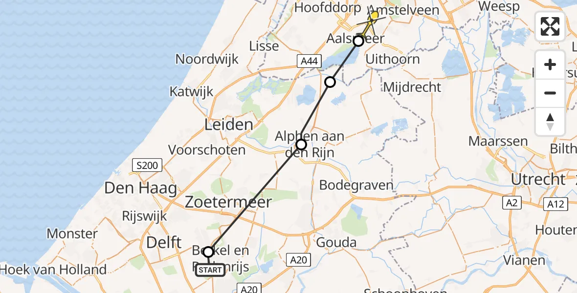 Routekaart van de vlucht: Politiehelikopter naar Oude Meer