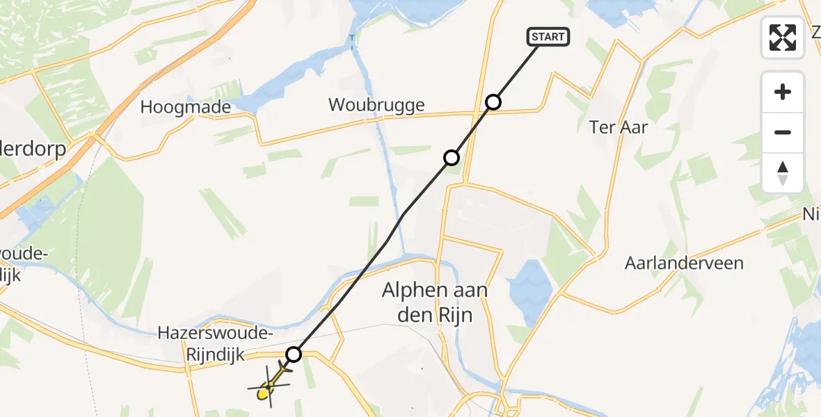 Routekaart van de vlucht: Politieheli naar Hazerswoude-Rijndijk
