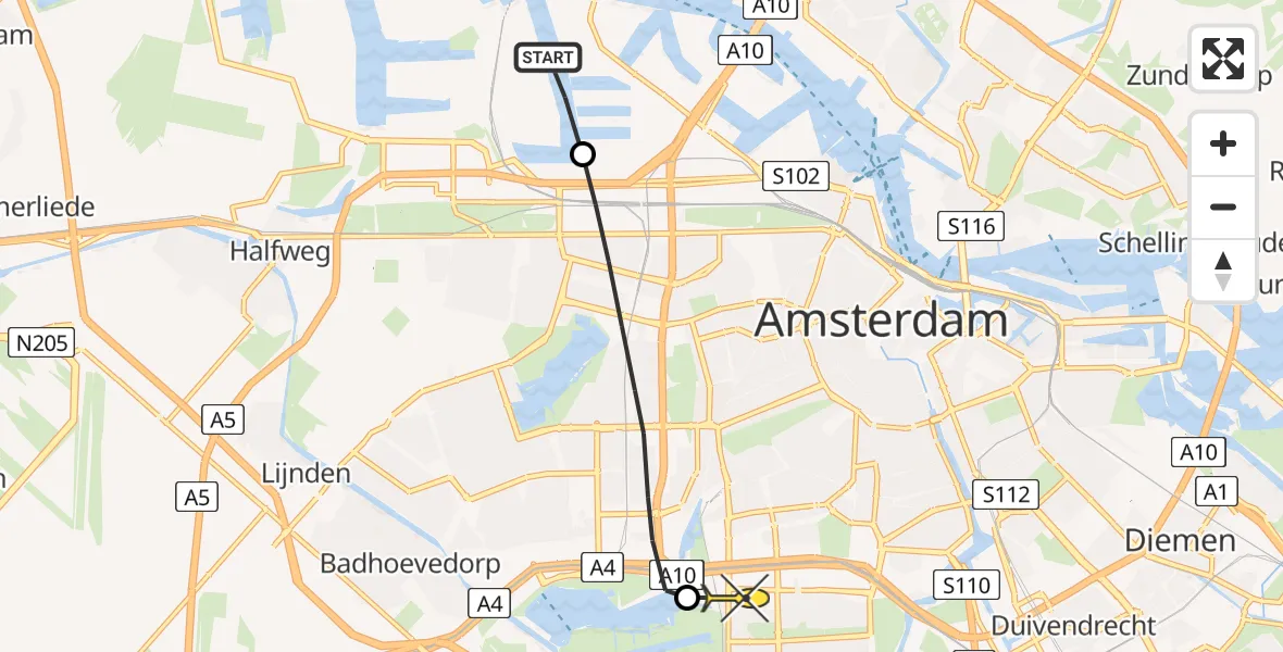 Routekaart van de vlucht: Lifeliner 1 naar VU Medisch Centrum Amsterdam