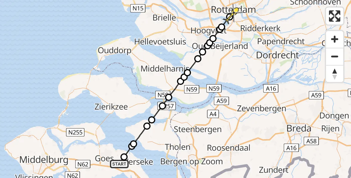 Routekaart van de vlucht: Lifeliner 2 naar Erasmus MC