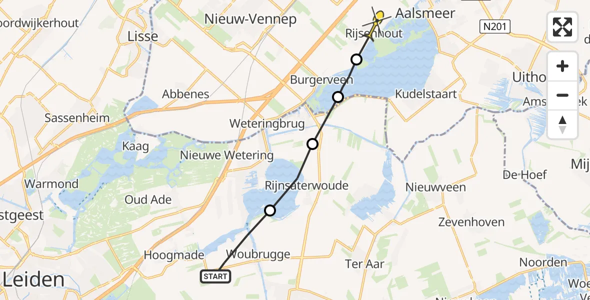 Routekaart van de vlucht: Politieheli naar Rijsenhout