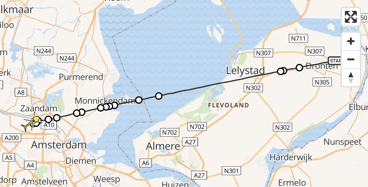 Routekaart van de vlucht: Lifeliner 1 naar Amsterdam Heliport