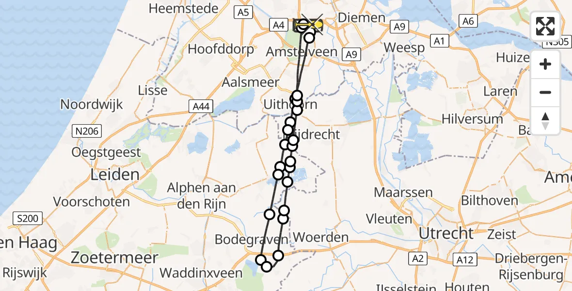 Routekaart van de vlucht: Lifeliner 1 naar VU Medisch Centrum Amsterdam