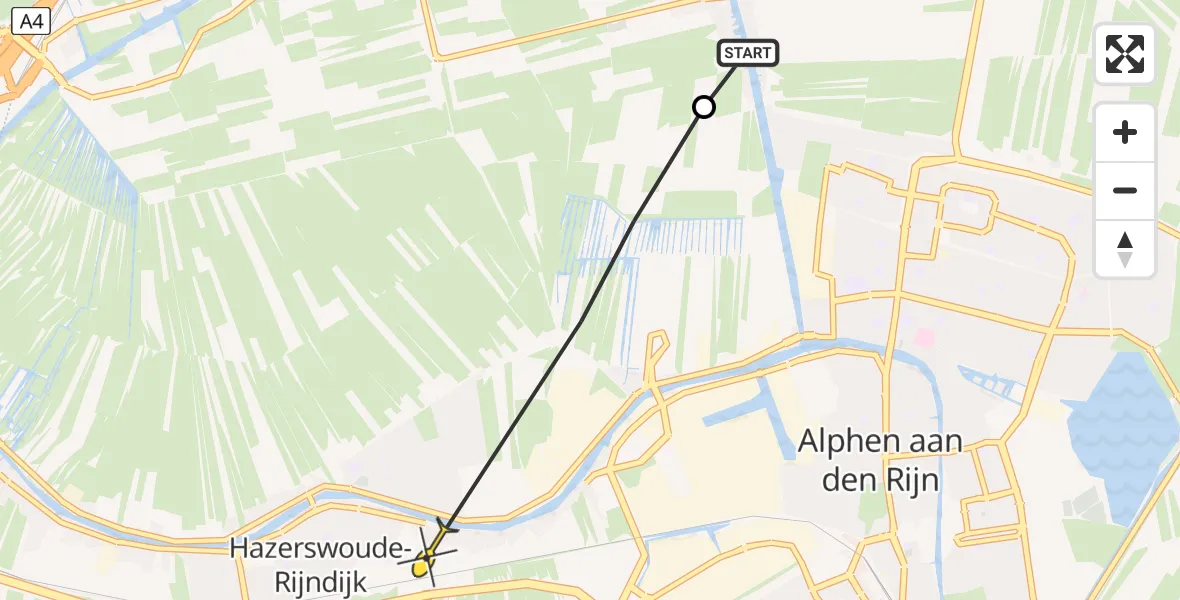 Routekaart van de vlucht: Politiehelikopter naar Hazerswoude-Rijndijk