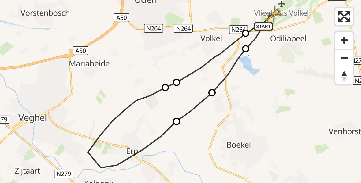 Vluchtroute Traumahelikopter Vliegbasis Volkel - Vliegbasis Volkel, 27 januari 2023, 22:24
