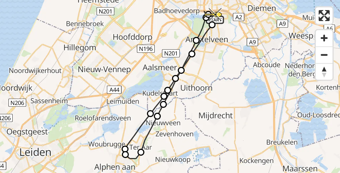 Routekaart van de vlucht: Lifeliner 1 naar VU Medisch Centrum Amsterdam