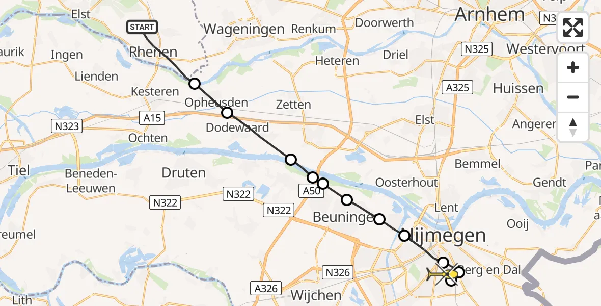 Routekaart van de vlucht: Lifeliner 3 naar Radboud Universitair Medisch Centrum