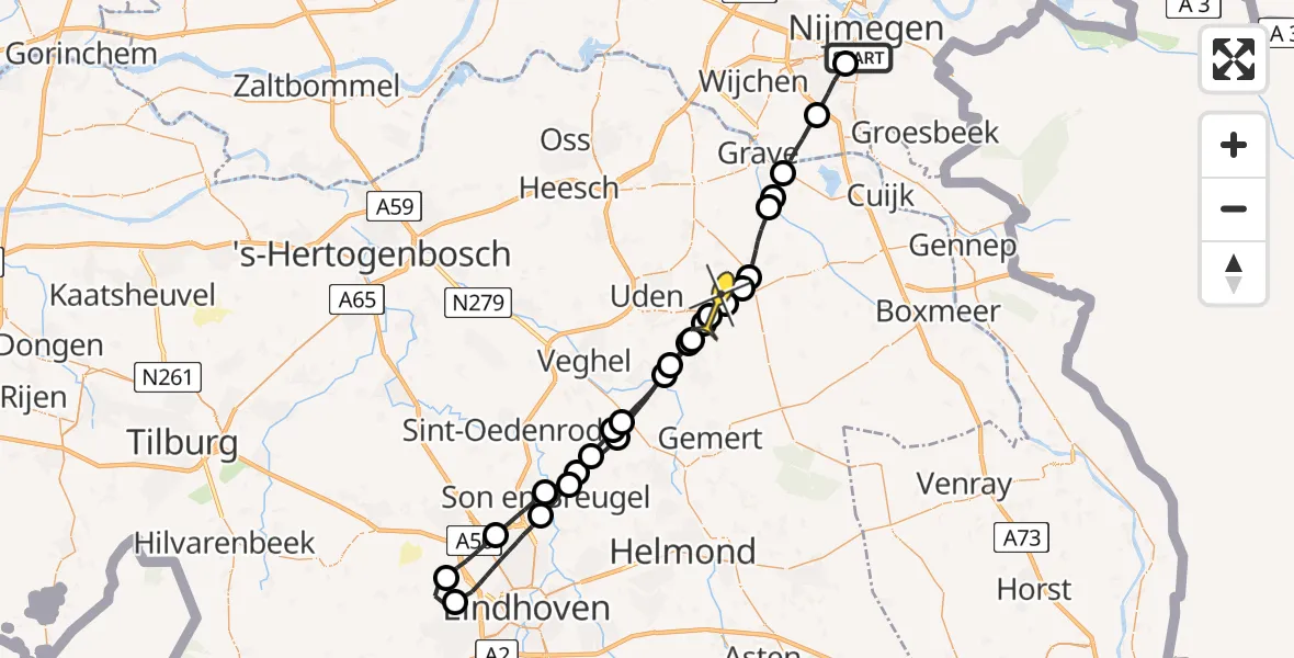 Routekaart van de vlucht: Lifeliner 3 naar Vliegbasis Volkel