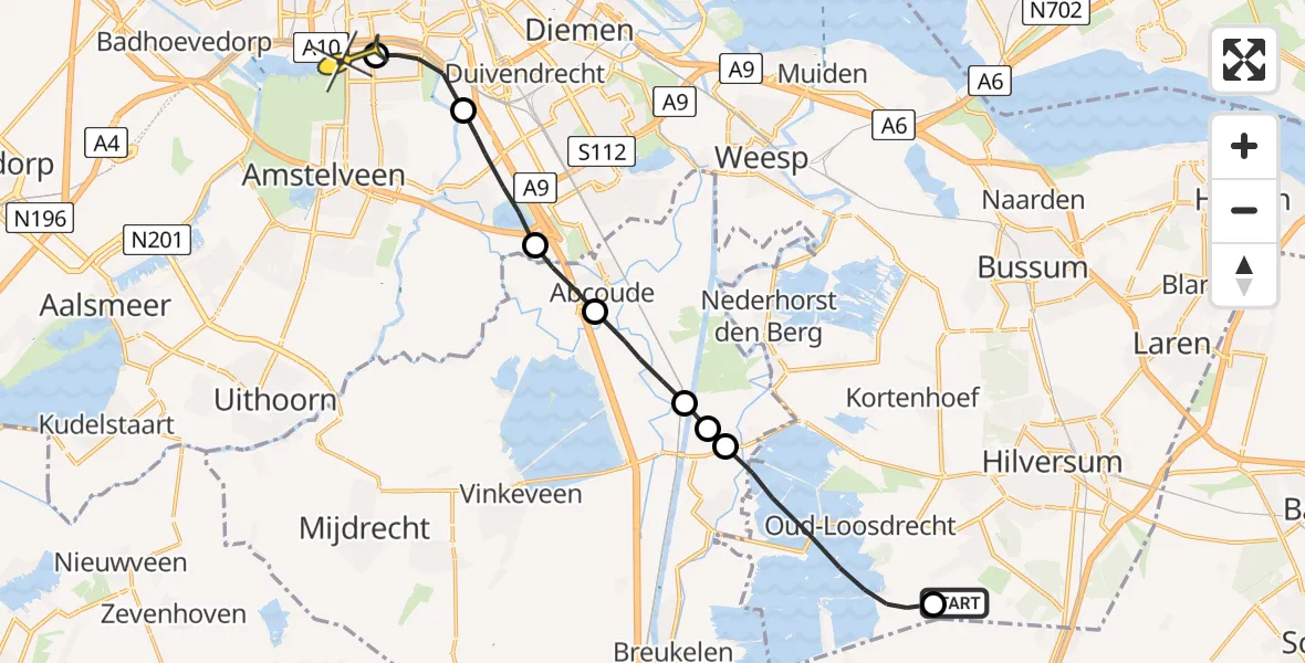 Routekaart van de vlucht: Lifeliner 1 naar VU Medisch Centrum Amsterdam