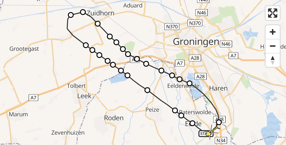 Routekaart van de vlucht: Lifeliner 4 naar Groningen Airport Eelde