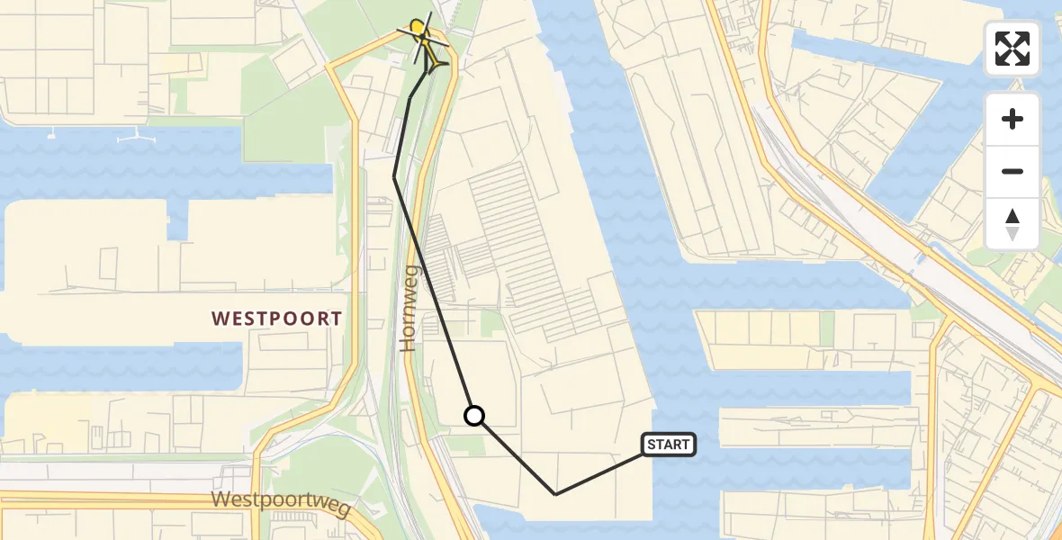 Routekaart van de vlucht: Lifeliner 1 naar Amsterdam Heliport