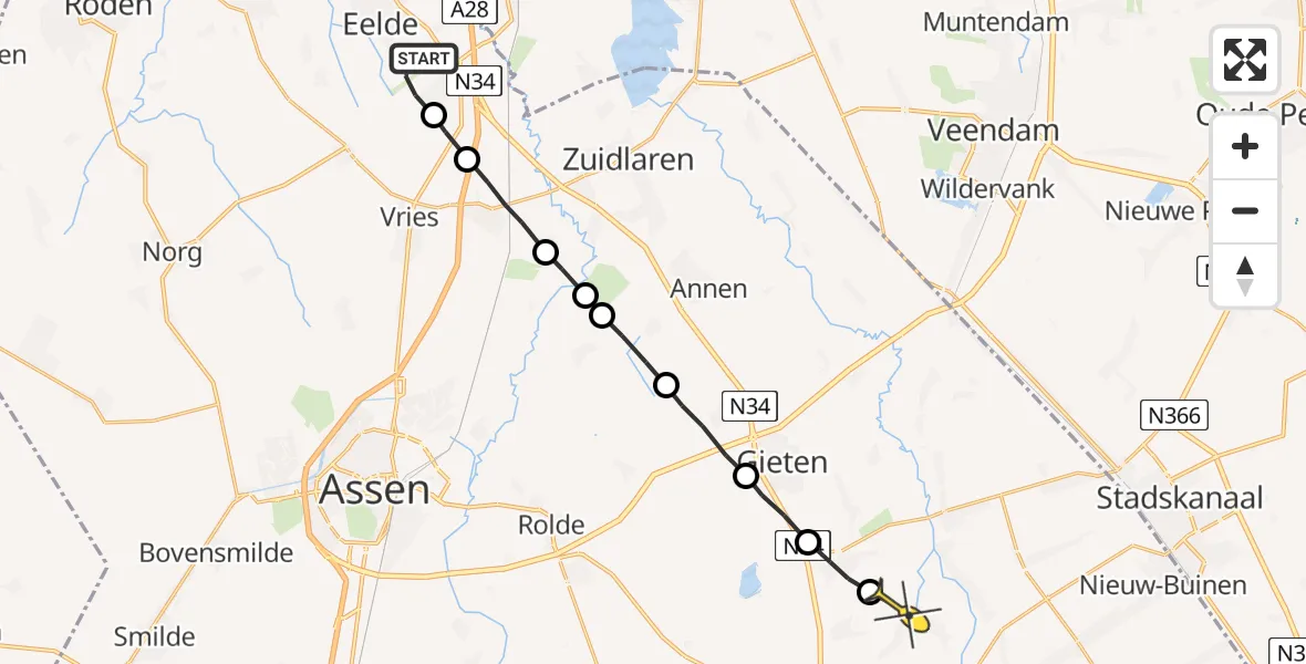 Routekaart van de vlucht: Lifeliner 4 naar Bronnegerveen