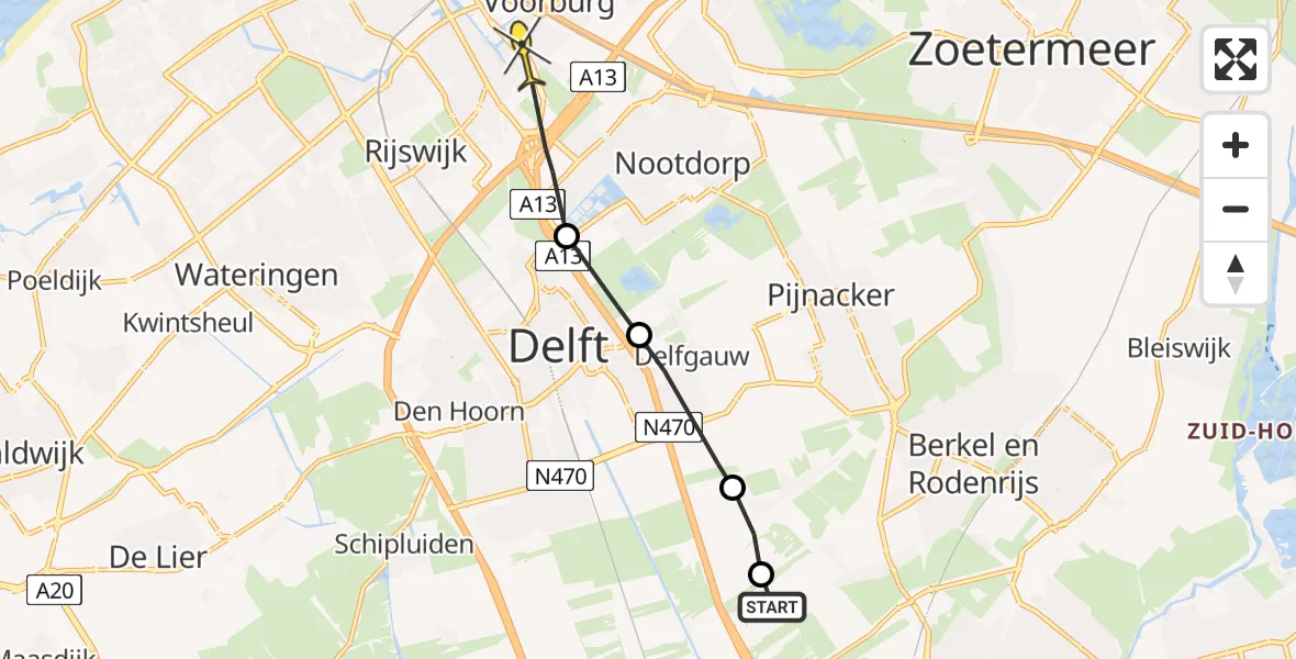 Routekaart van de vlucht: Politiehelikopter naar Voorburg