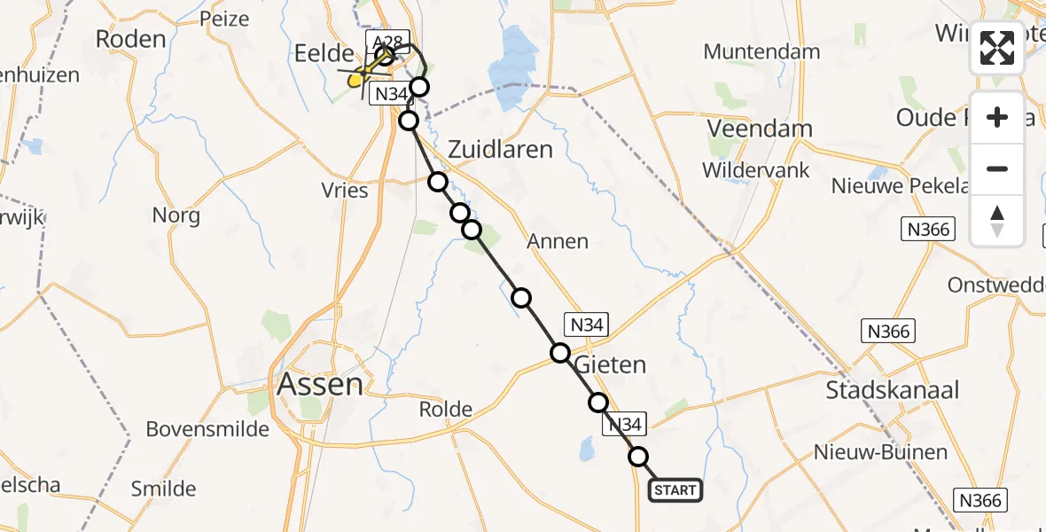 Routekaart van de vlucht: Lifeliner 4 naar Groningen Airport Eelde