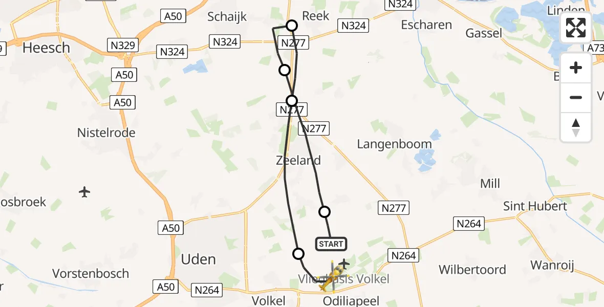 Vluchtroute Traumahelikopter Vliegbasis Volkel - Vliegbasis Volkel, 28 januari 2023, 11:31