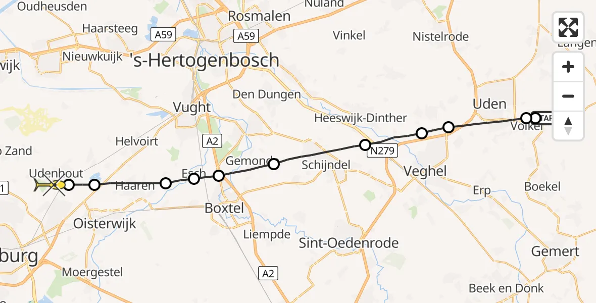 Routekaart van de vlucht: Lifeliner 3 naar Udenhout