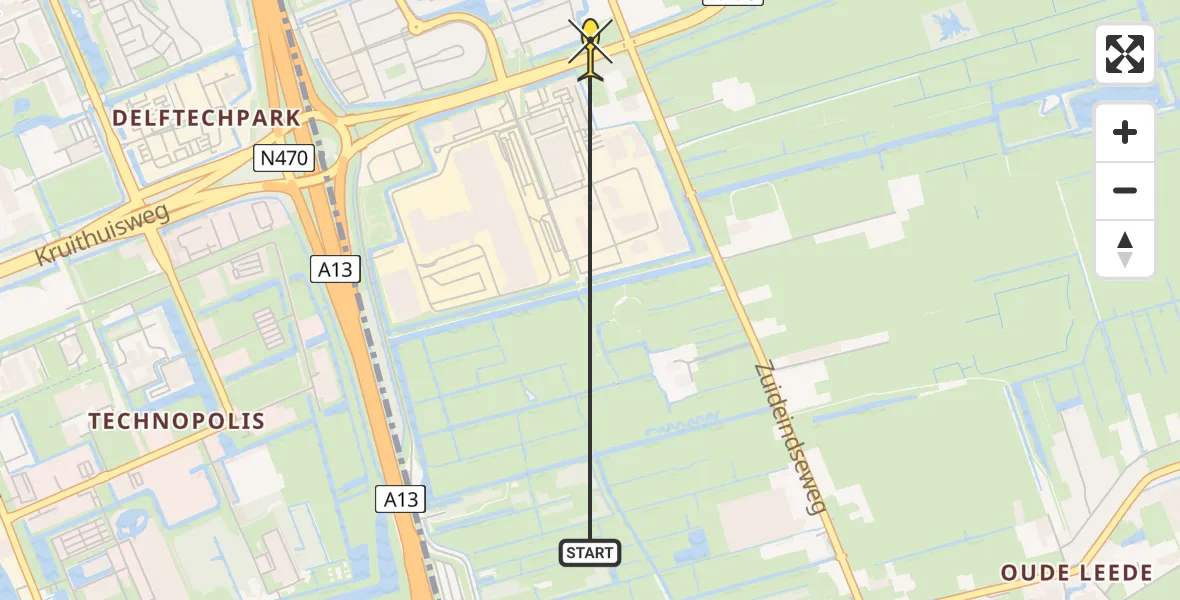 Routekaart van de vlucht: Politiehelikopter naar Delfgauw