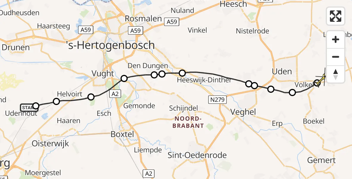 Routekaart van de vlucht: Lifeliner 3 naar Vliegbasis Volkel