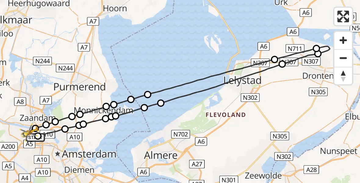 Vluchtroute Traumahelikopter Amsterdam Heliport - Amsterdam Heliport, 28 januari 2023, 13:28