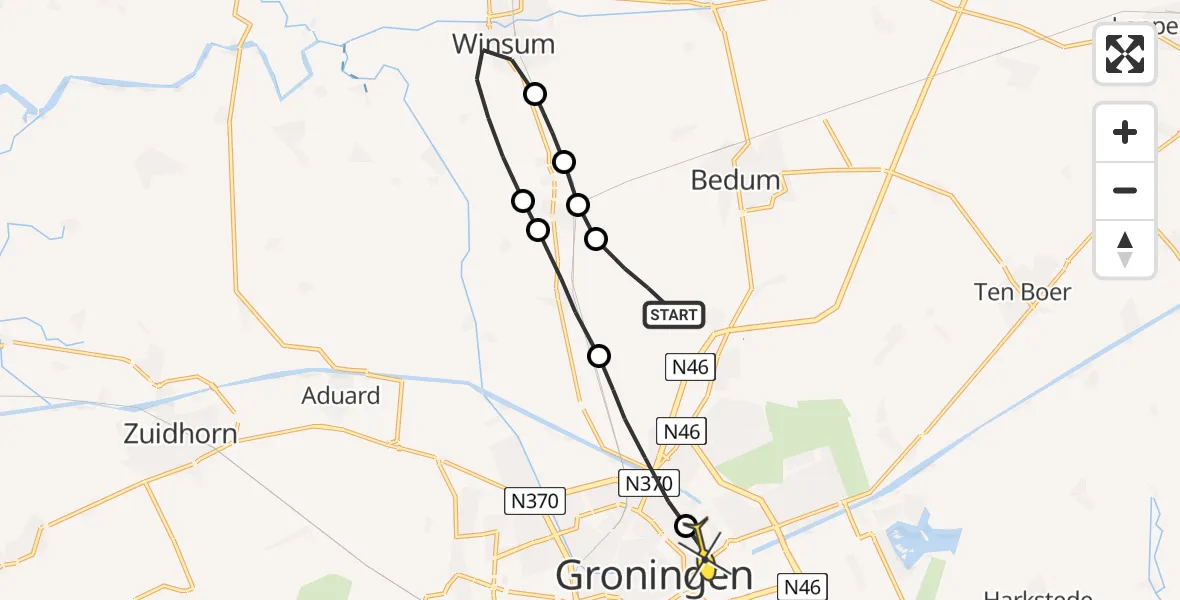 Routekaart van de vlucht: Lifeliner 4 naar Universitair Medisch Centrum Groningen