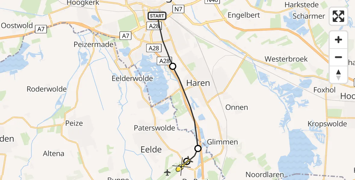 Routekaart van de vlucht: Lifeliner 4 naar Groningen Airport Eelde