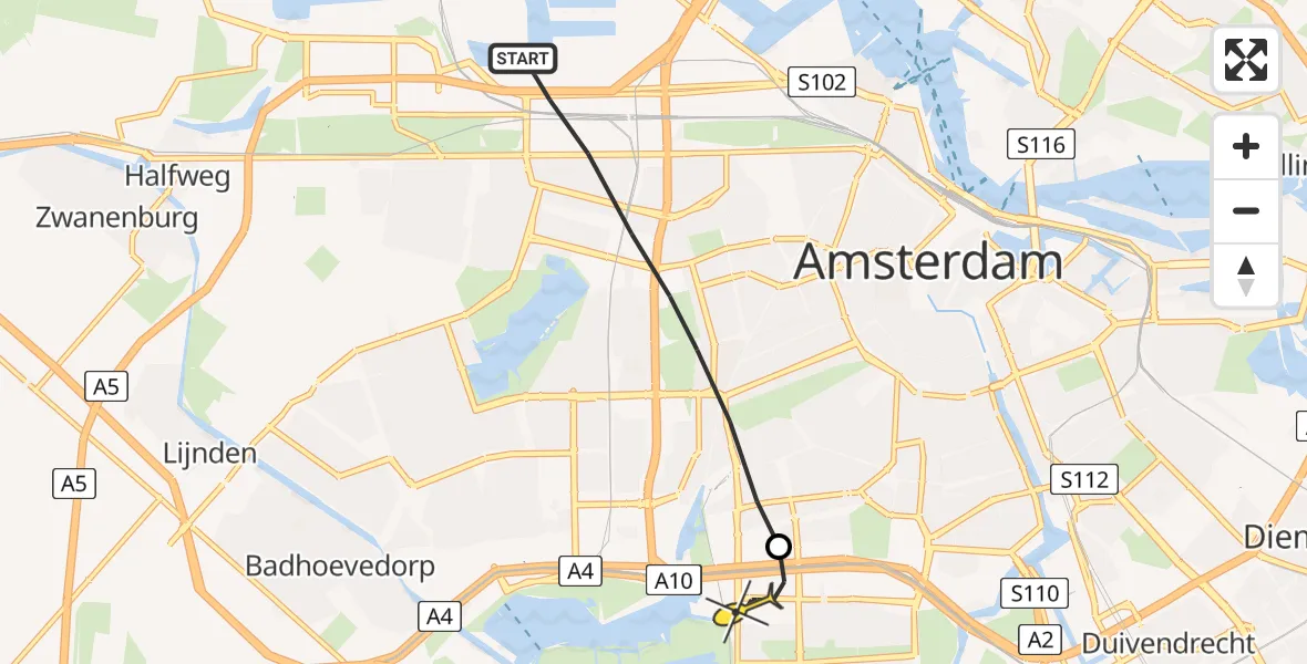 Routekaart van de vlucht: Lifeliner 1 naar VU Medisch Centrum Amsterdam