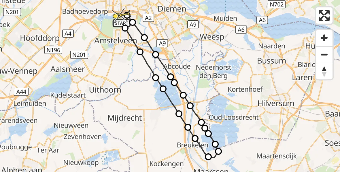 Routekaart van de vlucht: Lifeliner 1 naar VU Medisch Centrum Amsterdam