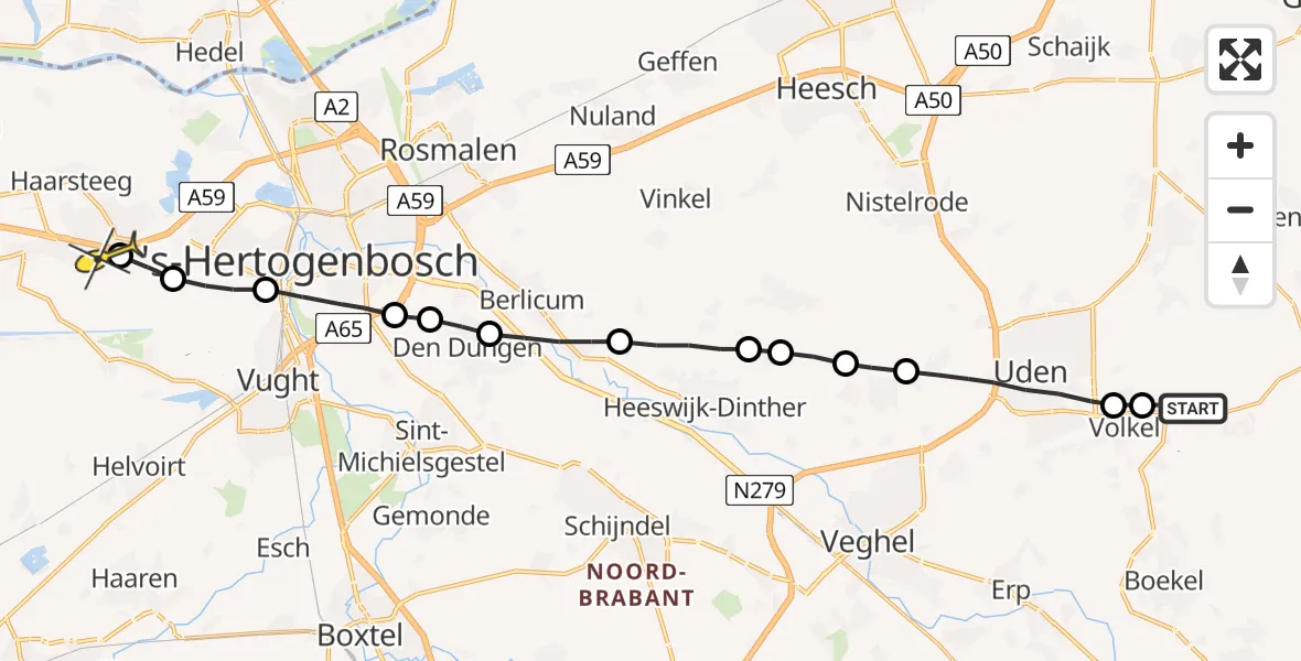 Routekaart van de vlucht: Lifeliner 3 naar Vlijmen