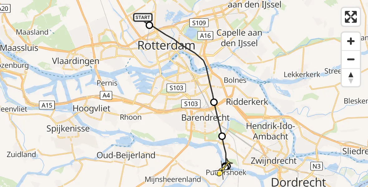 Routekaart van de vlucht: Lifeliner 2 naar Puttershoek