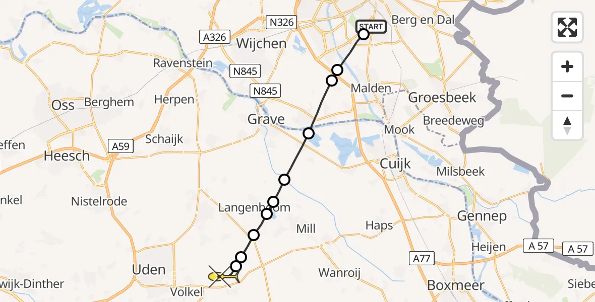 Routekaart van de vlucht: Lifeliner 3 naar Vliegbasis Volkel