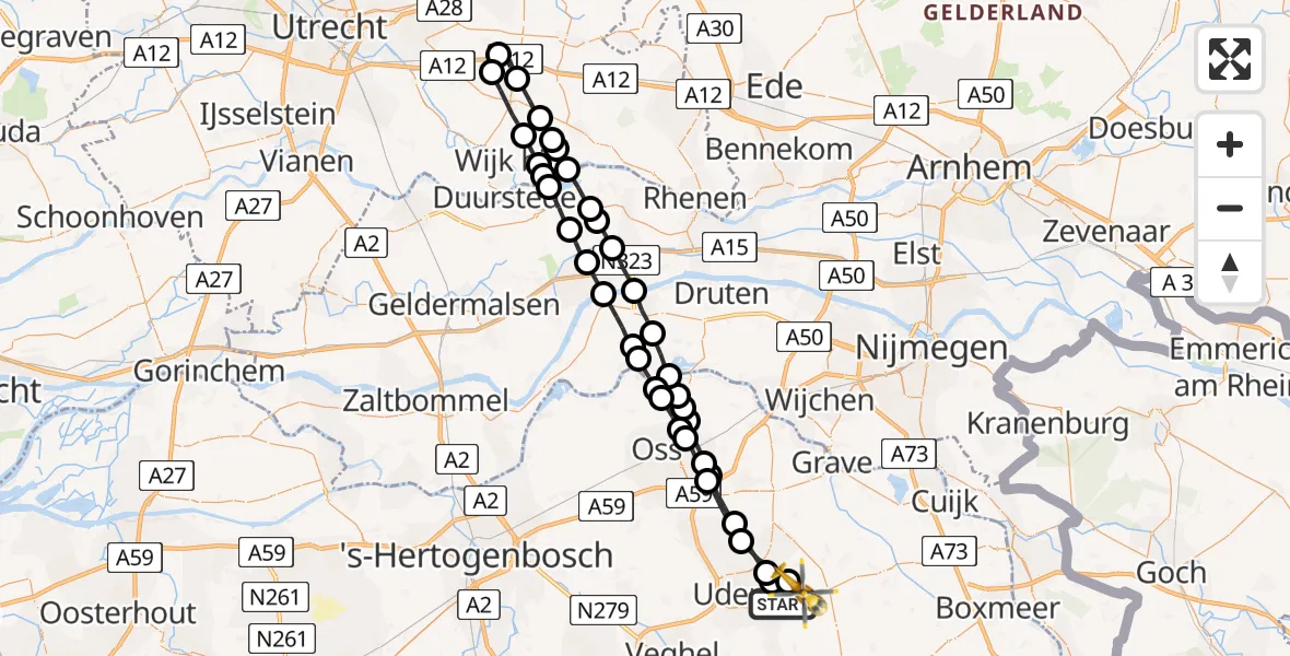 Vluchtroute Traumahelikopter Vliegbasis Volkel - Vliegbasis Volkel, 29 januari 2023, 00:55