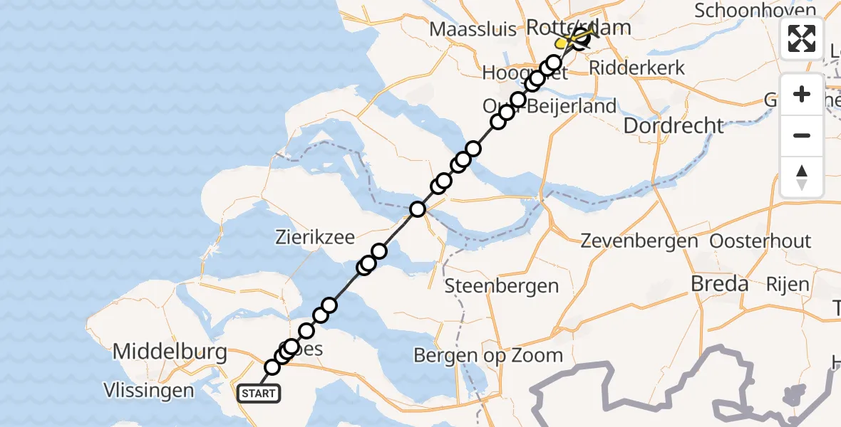 Routekaart van de vlucht: Lifeliner 2 naar Erasmus MC