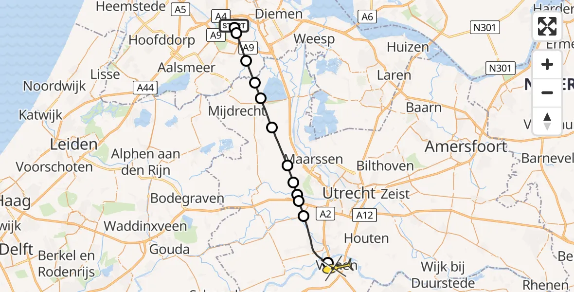 Routekaart van de vlucht: Lifeliner 1 naar Vianen