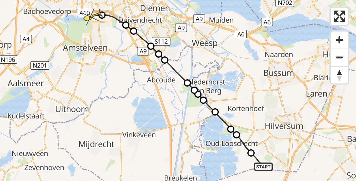 Routekaart van de vlucht: Lifeliner 1 naar VU Medisch Centrum Amsterdam